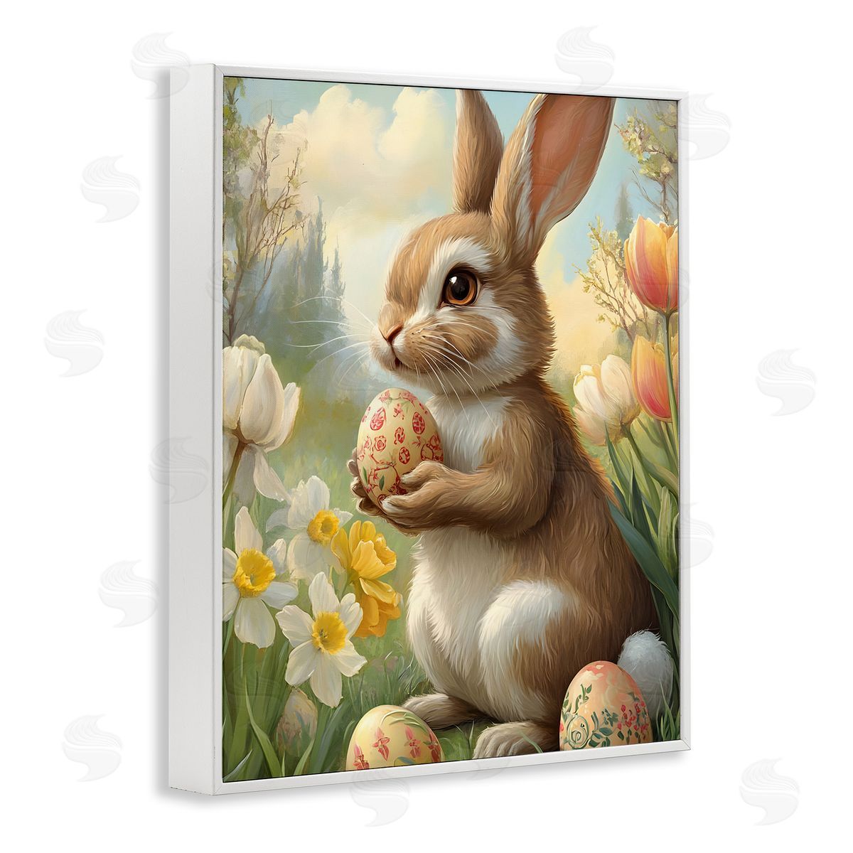 Easter Bunny with Painted Eggs White Frame Print Wall Art, Home Decor by Franklyn Gregory