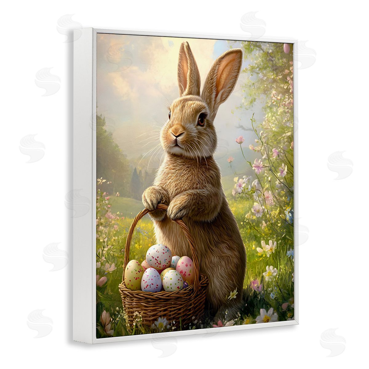 Bunny with Easter Basket White Frame Print Wall Art, Home Decor by Franklyn Gregory