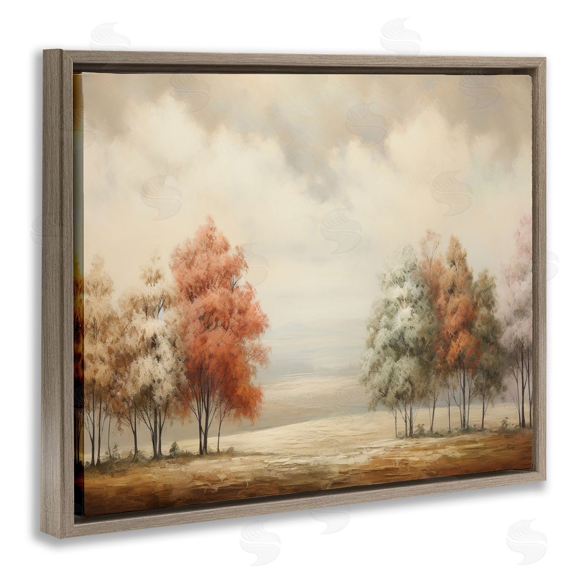 Muted Autumn Treeline Brown Floating Frame Canvas Wall Art, Home Decor by Franklyn Gregory