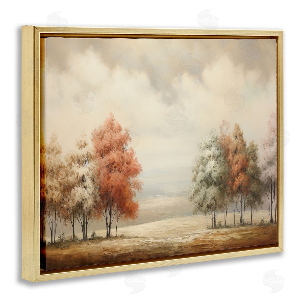 Muted Autumn Treeline Gold Floating Frame Canvas Wall Art, Home Decor by Franklyn Gregory