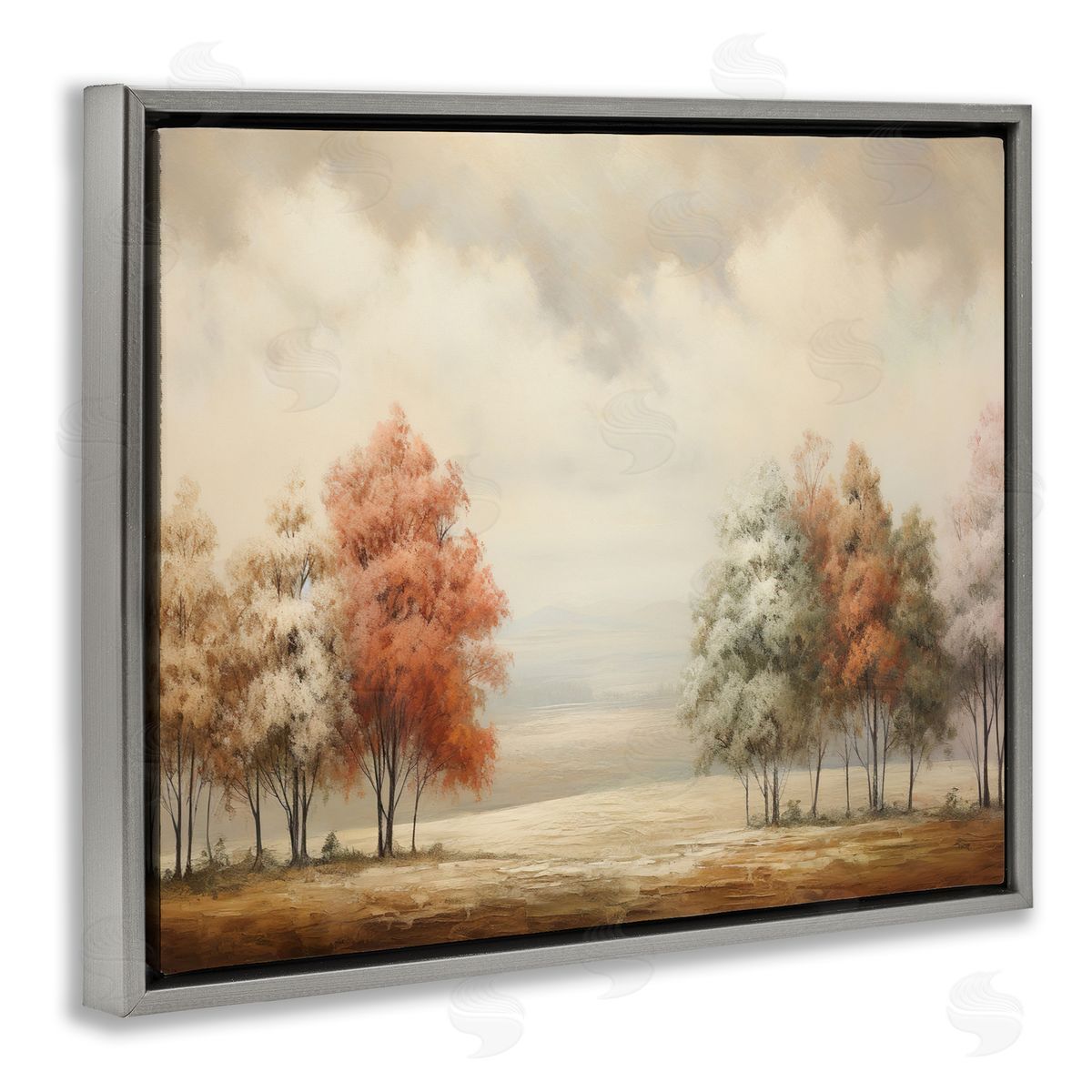 Muted Autumn Treeline Grey Floating Frame Canvas Wall Art, Home Decor by Franklyn Gregory