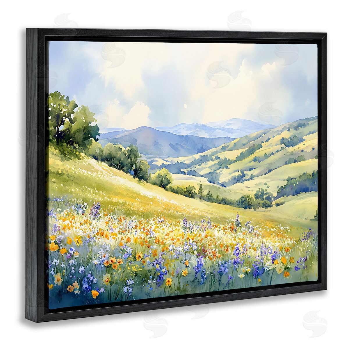 Spring Meadow with Distant Mountain Black Floating Frame Canvas Wall Art, Home Decor by Franklyn Gregory