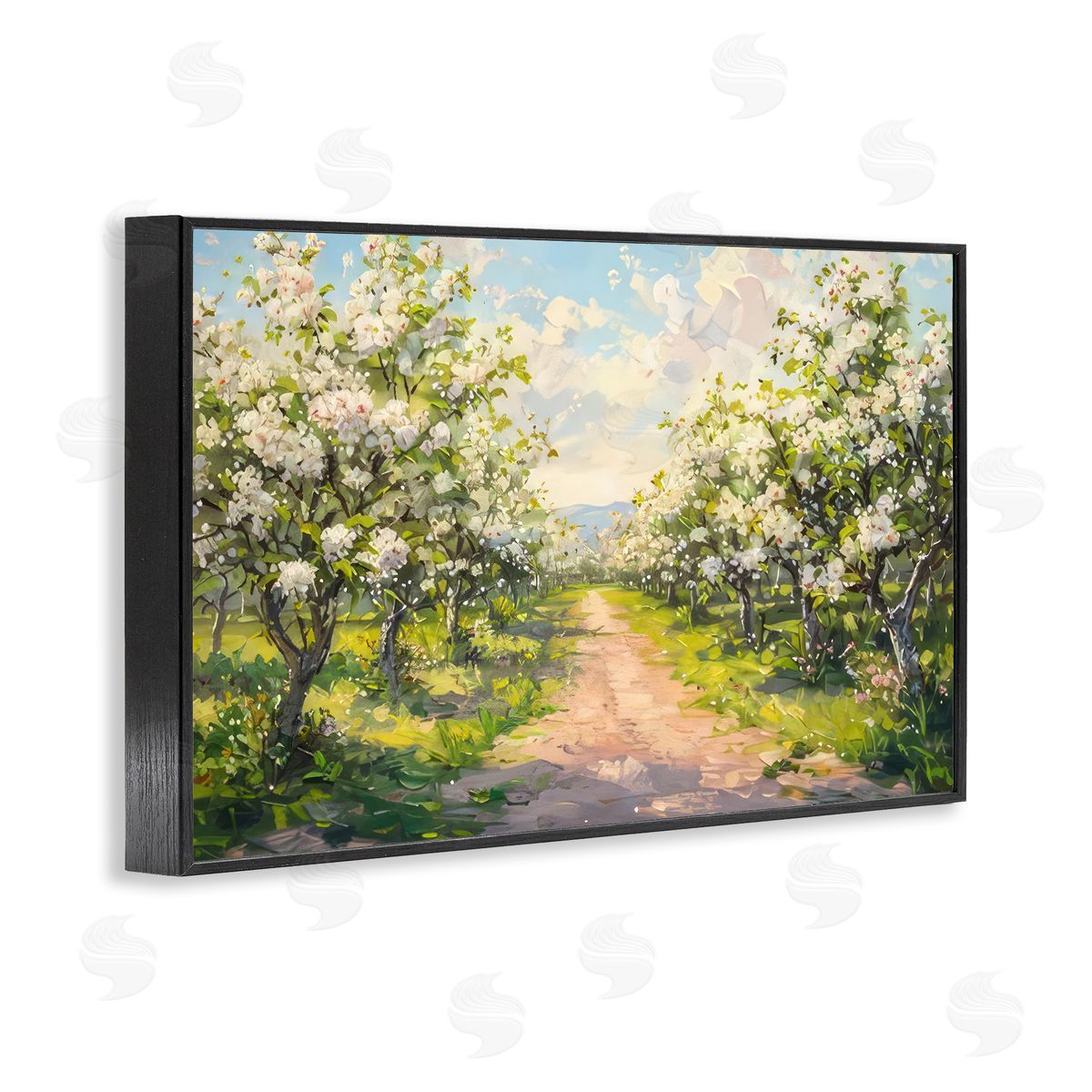 Path Through Flowering Trees Black Frame Print Wall Art, Home Decor by LSR Creative Studio