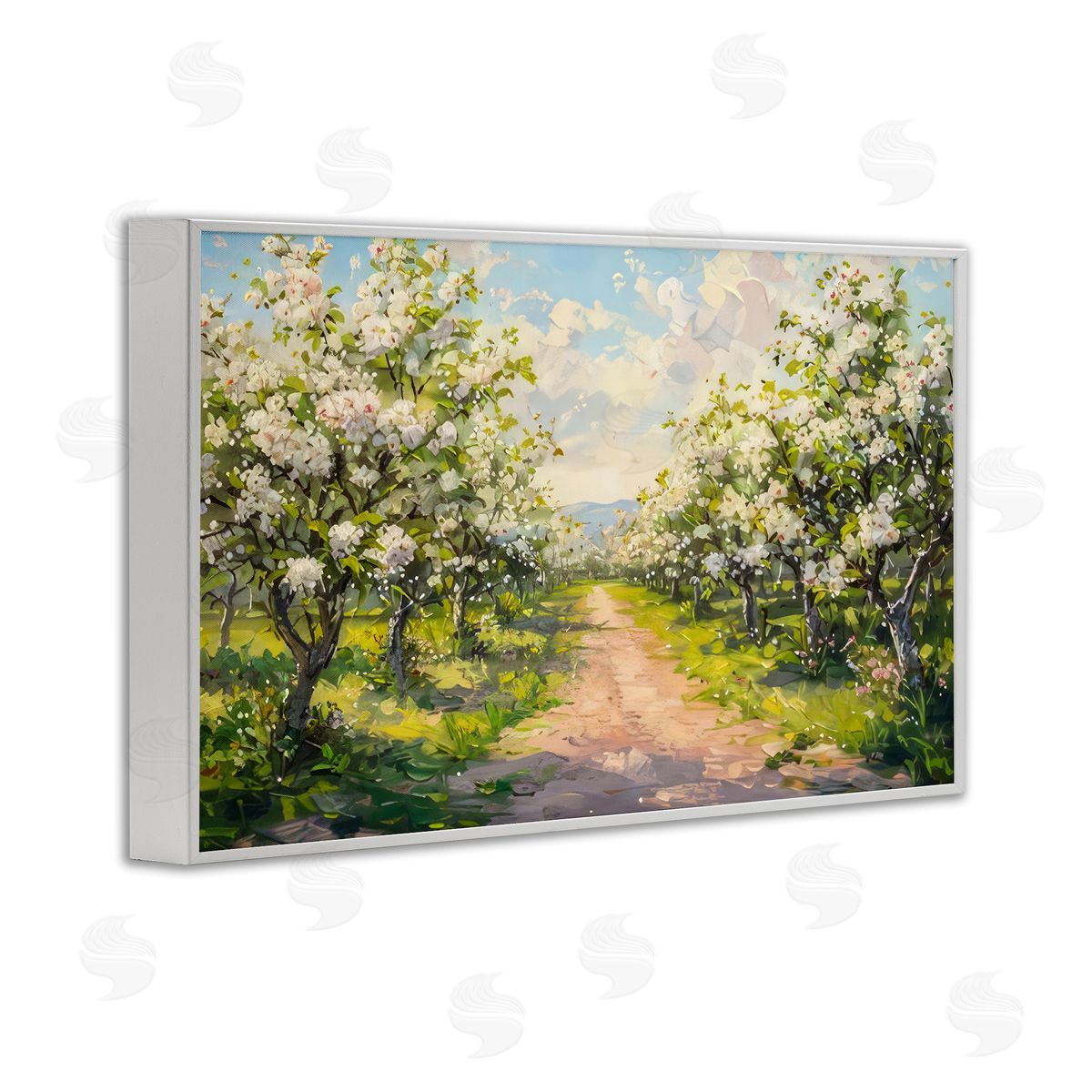 Path Through Flowering Trees White Frame Print Wall Art, Home Decor by LSR Creative Studio