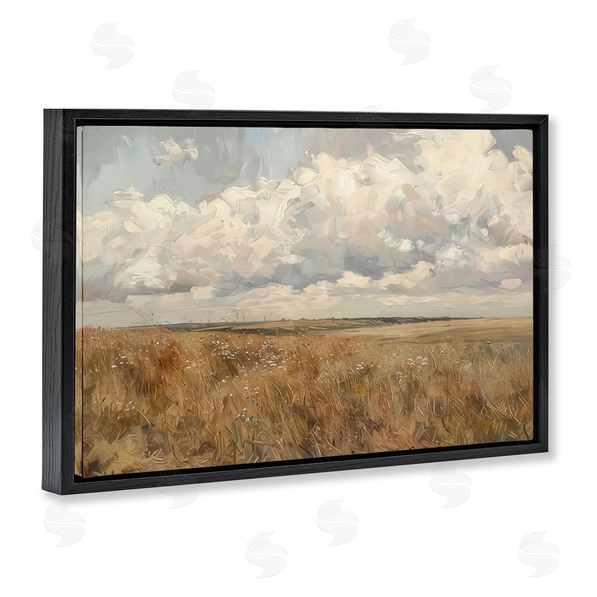 Wide Open Farm Field Black Floating Frame Canvas Wall Art, Home Decor by LSR Creative Studio