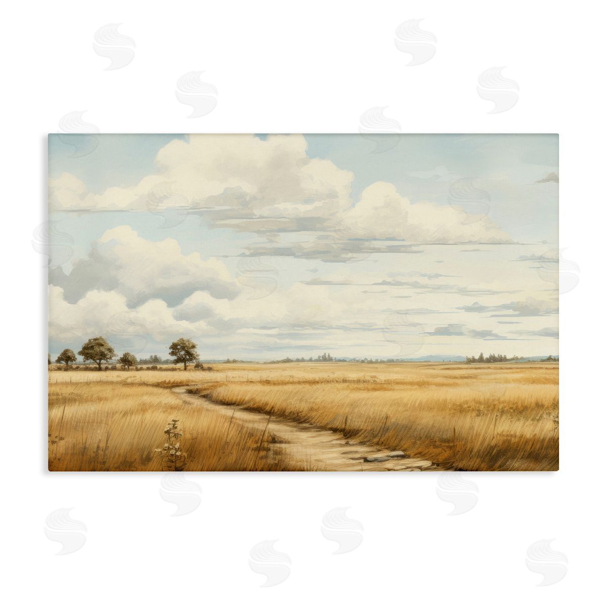 Path Through Vast Grassland Canvas Wall Art, Home Decor by LSR Creative Studio