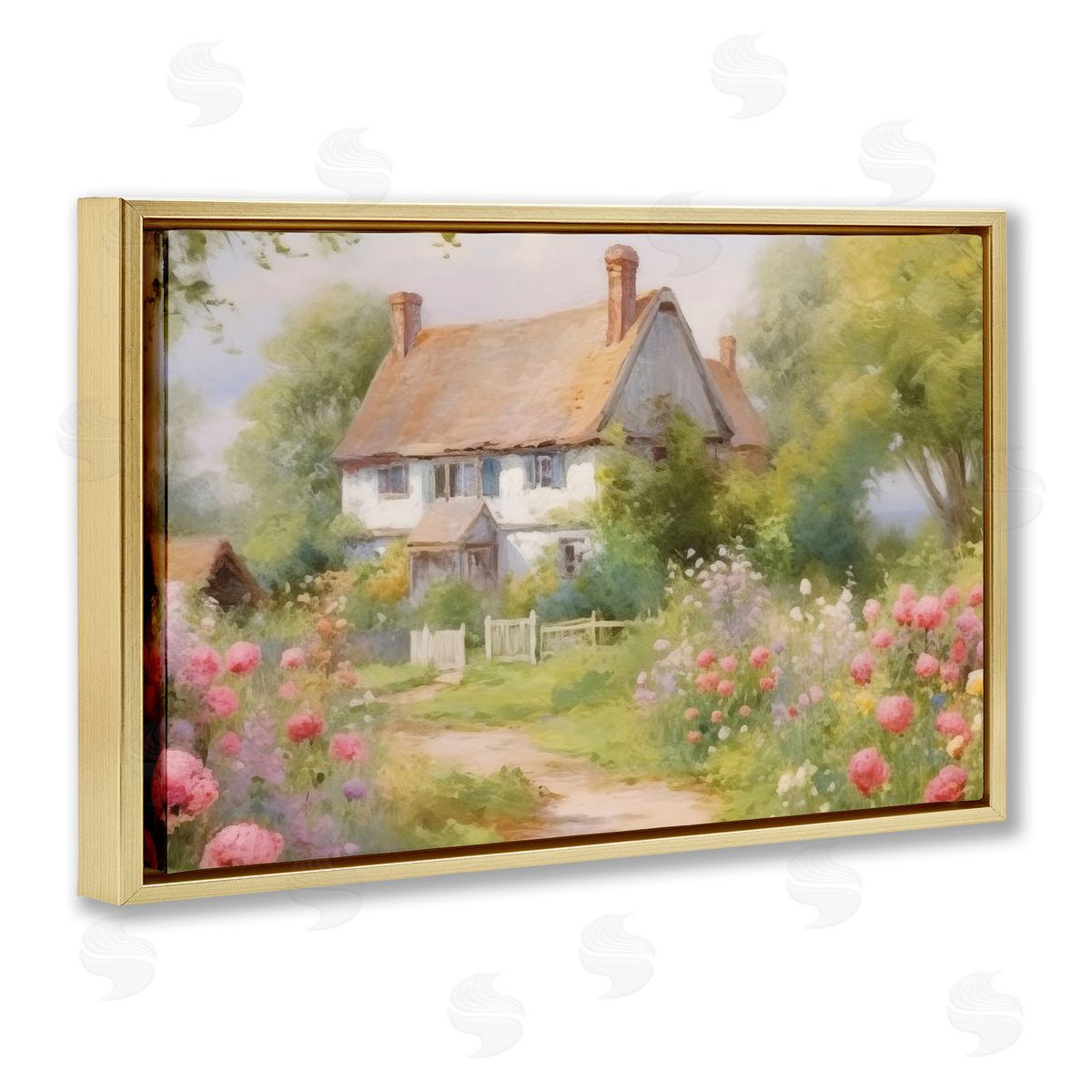 Nature Filled Cottage Garden Gold Floating Frame Canvas Wall Art, Home Decor by Nini Art