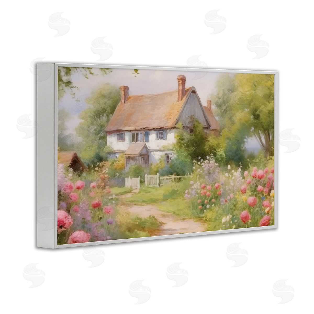 Nature Filled Cottage Garden White Frame Print Wall Art, Home Decor by Nini Art