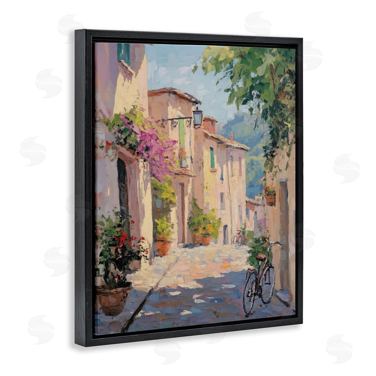 Cobblestone Path City Architecture Black Floating Frame Canvas Wall Art, Home Decor by Nini Art