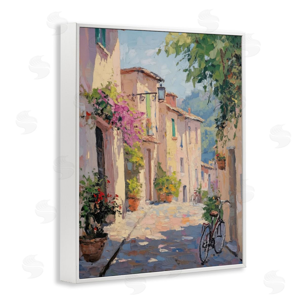 Cobblestone Path City Architecture White Frame Print Wall Art, Home Decor by Nini Art