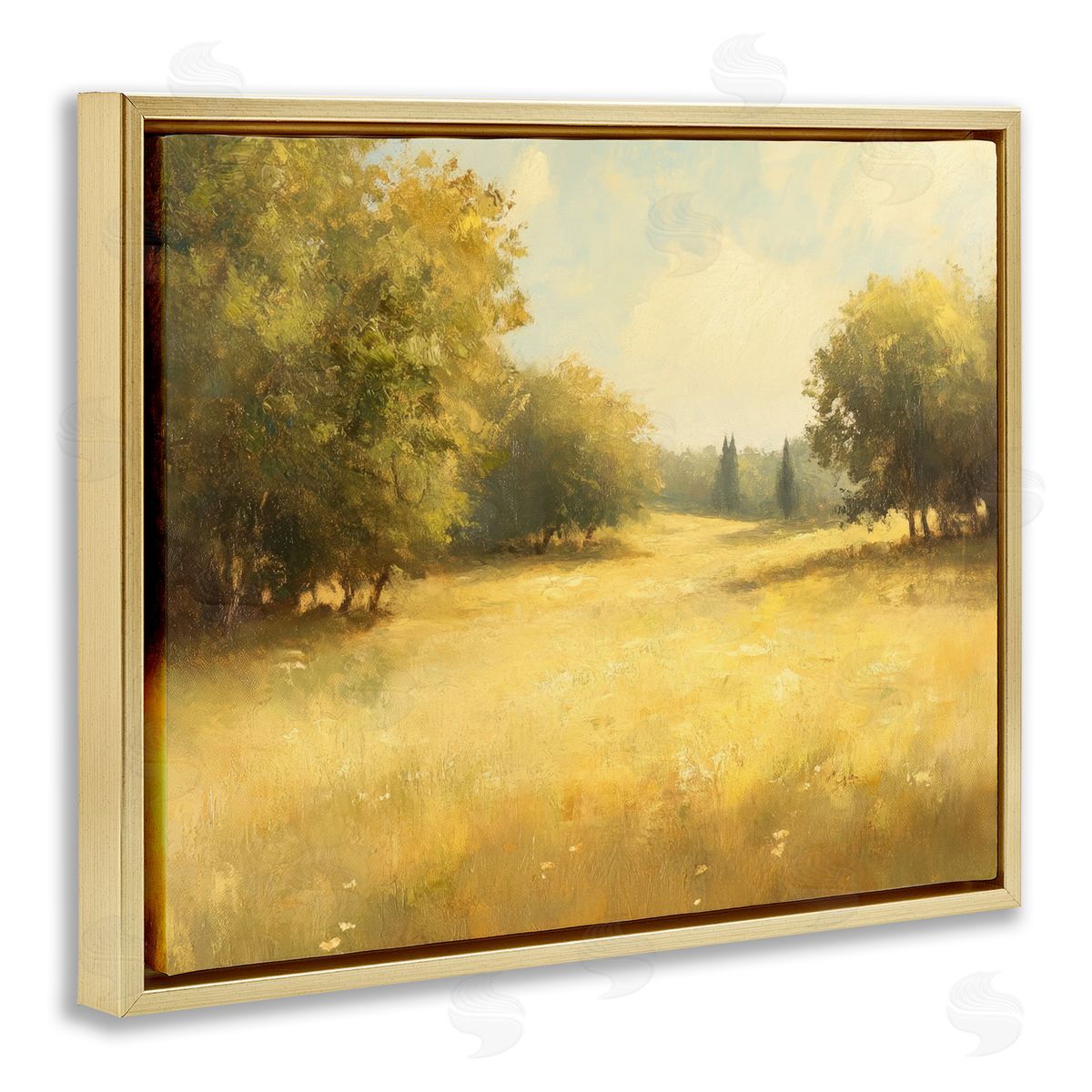 Calming Countryside Nature Gold Floating Frame Canvas Wall Art, Home Decor by Petal Prints Design