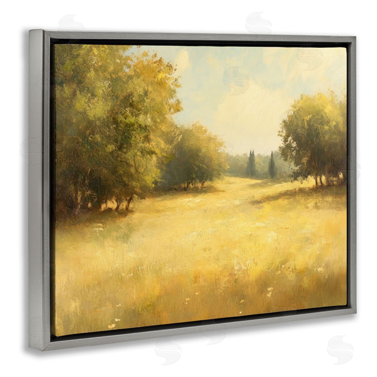 Calming Countryside Nature Grey Floating Frame Canvas Wall Art, Home Decor by Petal Prints Design