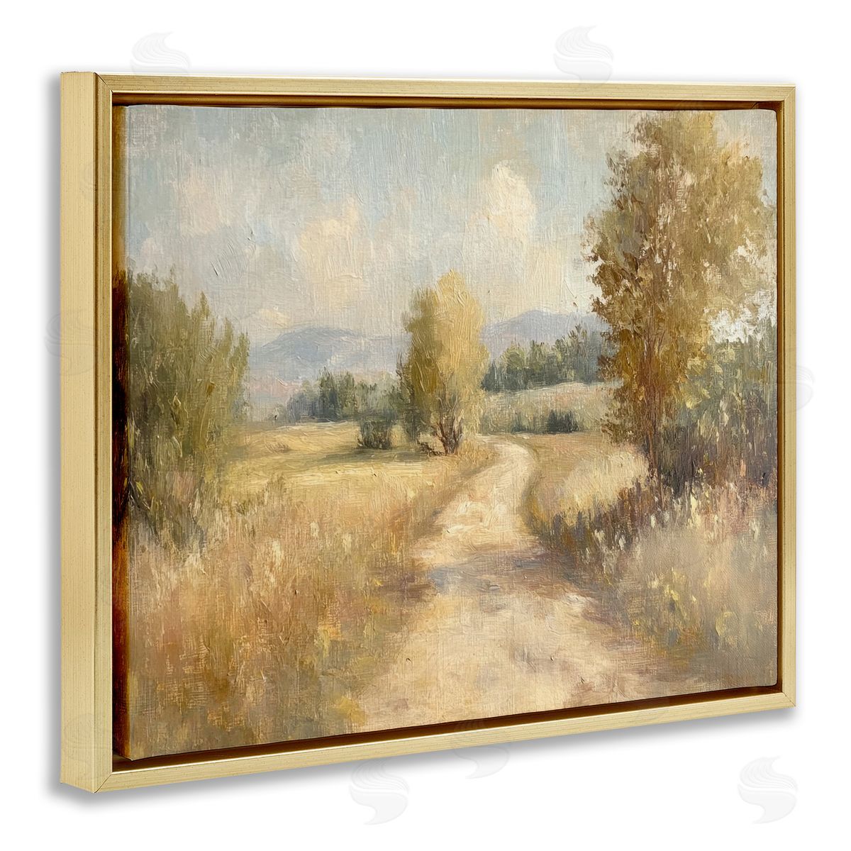 Gravel Road Landscape Gold Floating Frame Canvas Wall Art, Home Decor by Petal Prints Design