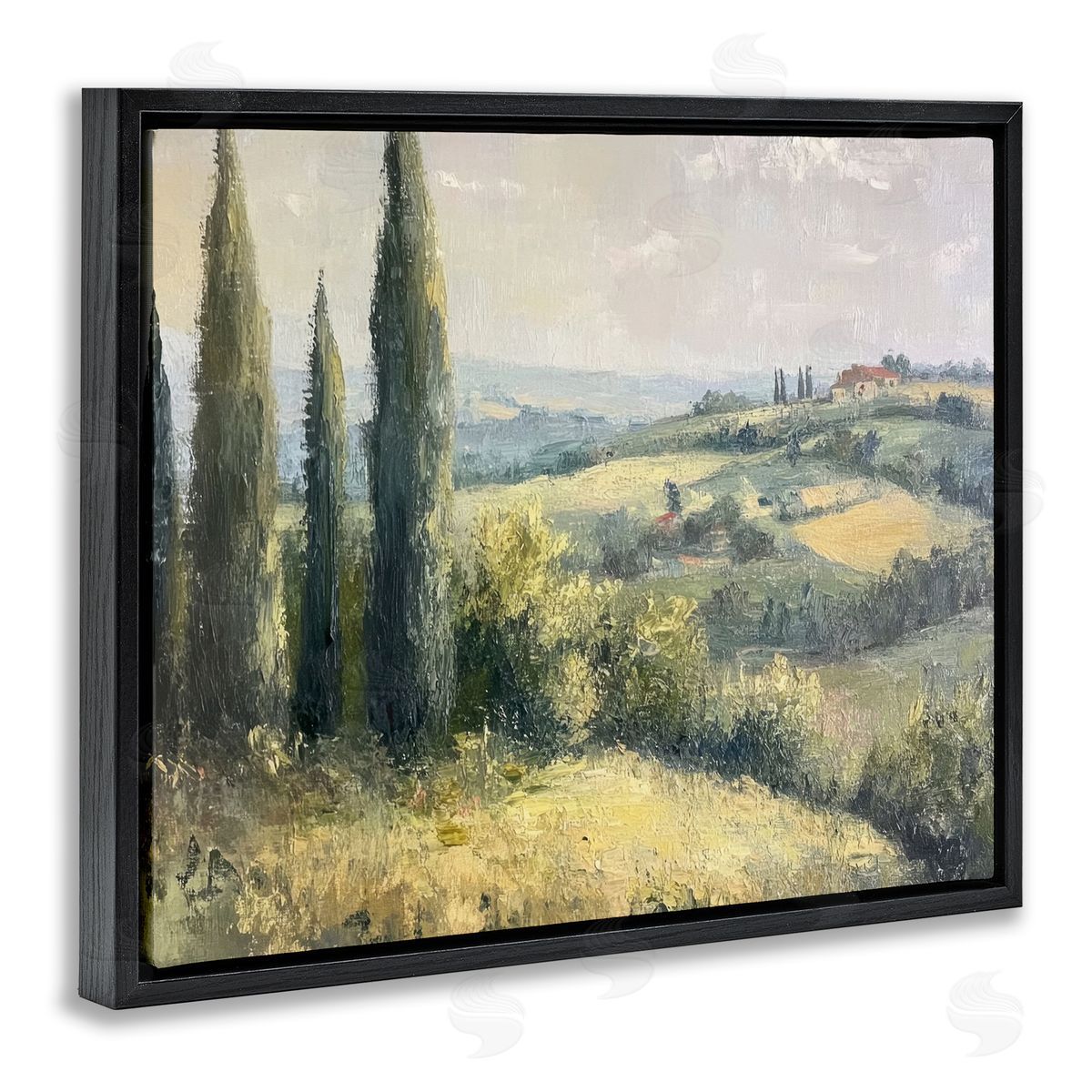 Rolling Hills Country View Black Floating Frame Canvas Wall Art, Home Decor by Petal Prints Design