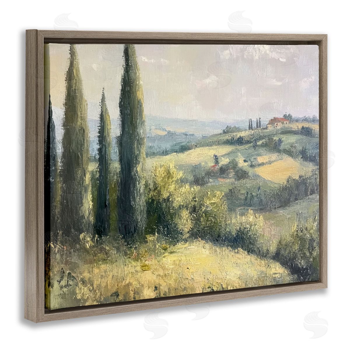 Rolling Hills Country View Brown Floating Frame Canvas Wall Art, Home Decor by Petal Prints Design
