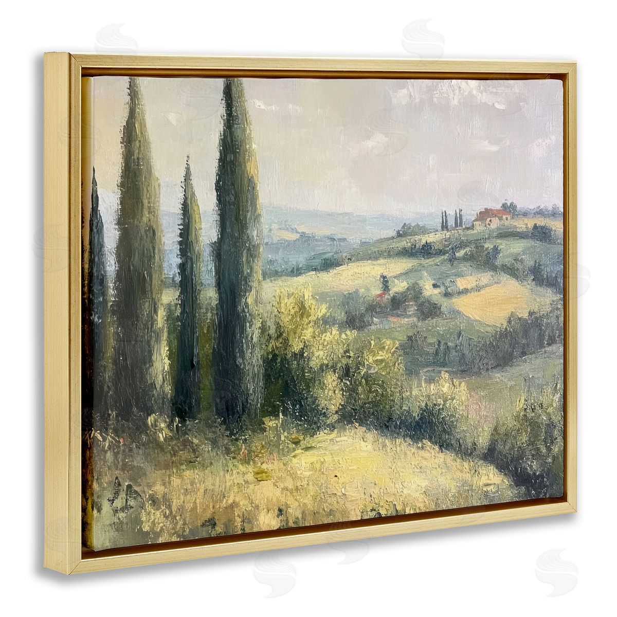 Rolling Hills Country View Gold Floating Frame Canvas Wall Art, Home Decor by Petal Prints Design