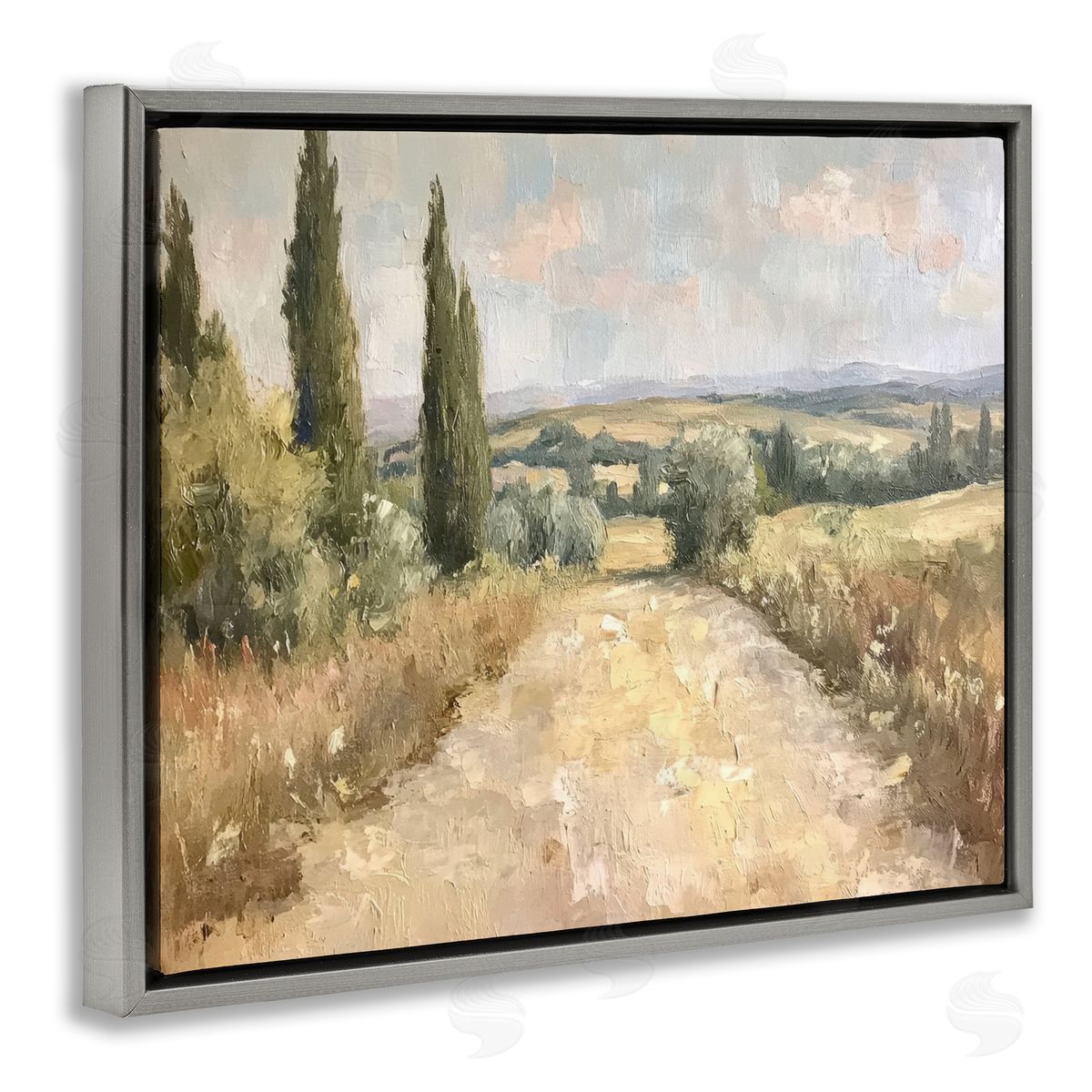 Rural Trail Landscape Grey Floating Frame Canvas Wall Art, Home Decor by Petal Prints Design