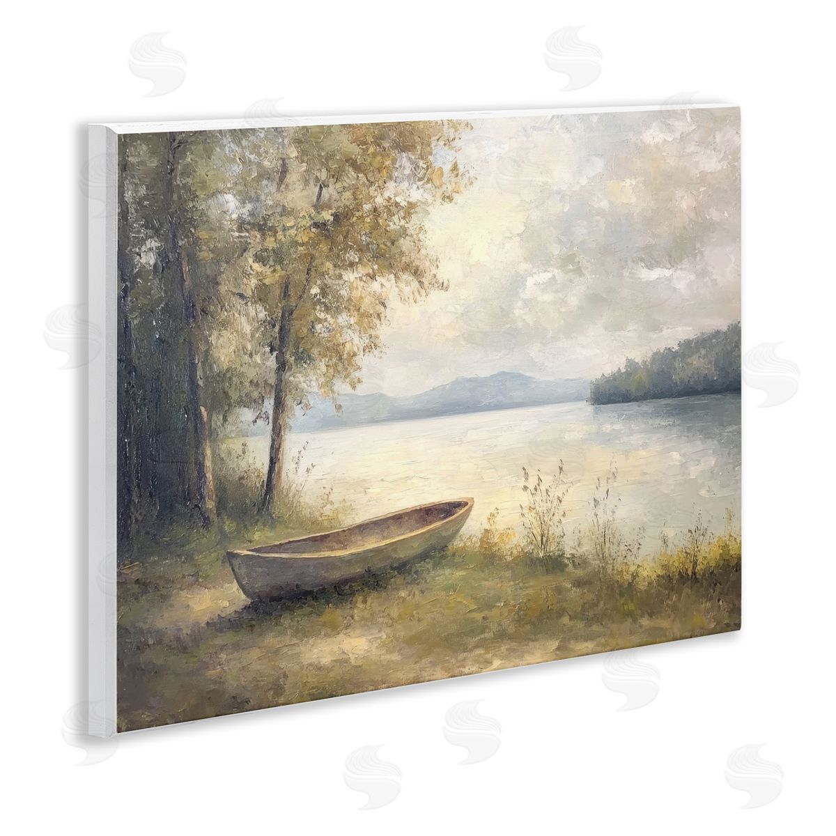 Boat at Lake's Edge Wood Plaque Wall Art, Home Decor by Petal Prints Design