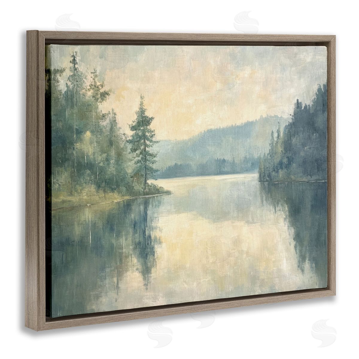 Mountain's Reflection Landscape Brown Floating Frame Canvas Wall Art, Home Decor by Petal Prints Design