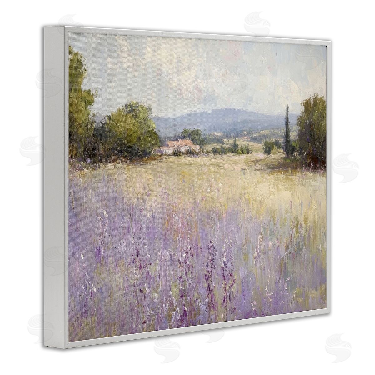 Lavender Farmland Meadow White Frame Print Wall Art, Home Decor by Petal Prints Design