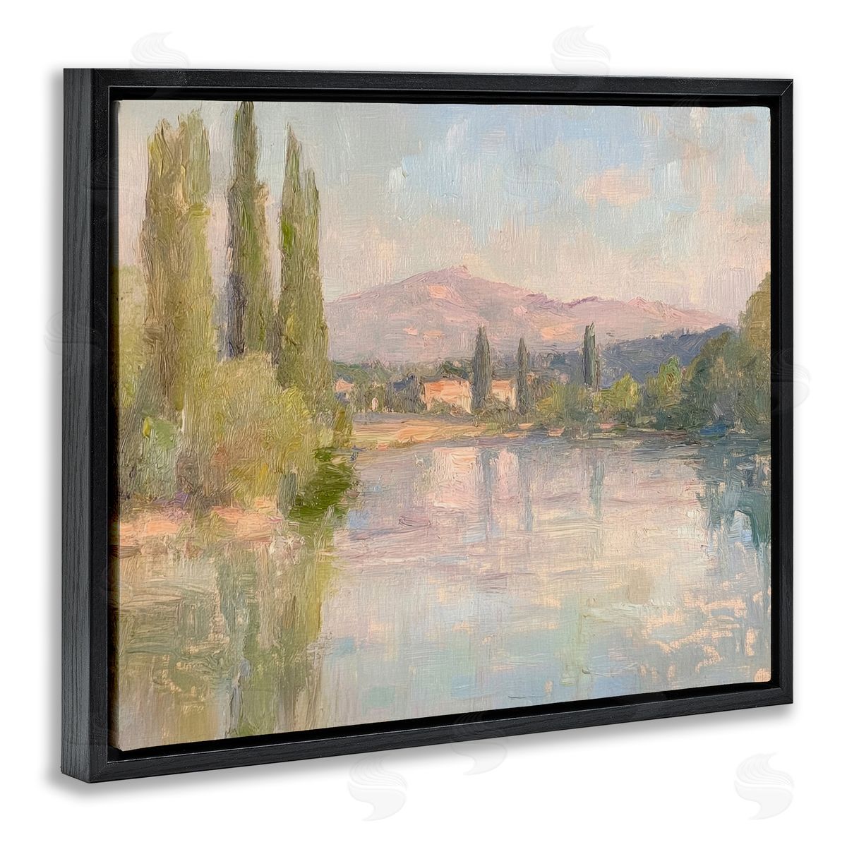 Place By The Lake Black Floating Frame Canvas Wall Art, Home Decor by Petal Prints Design