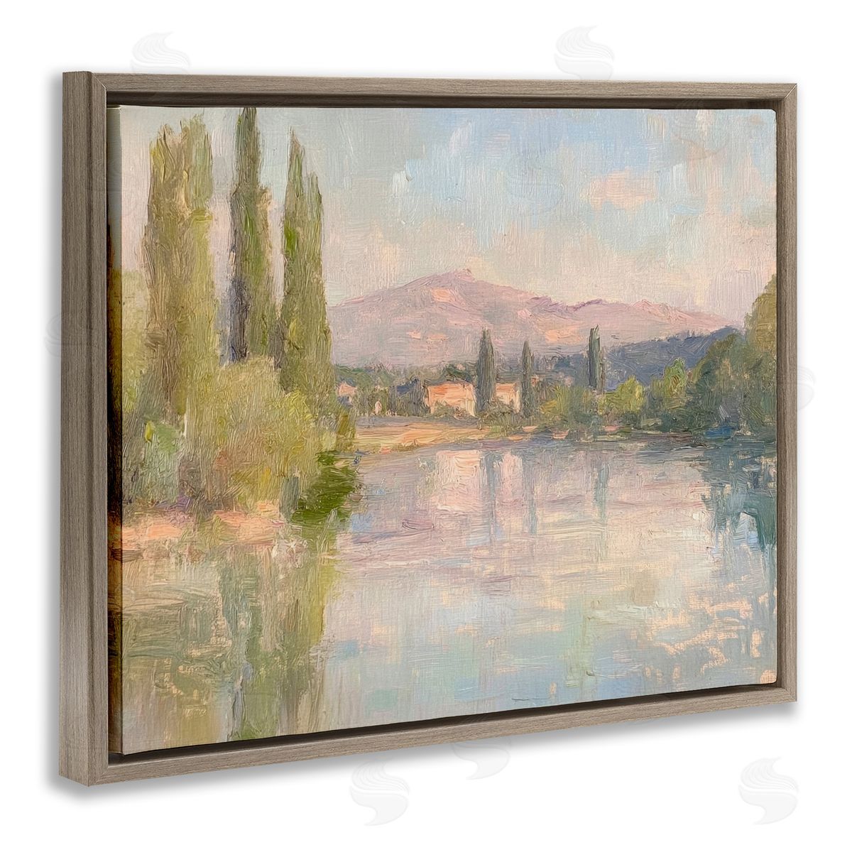 Place By The Lake Brown Floating Frame Canvas Wall Art, Home Decor by Petal Prints Design