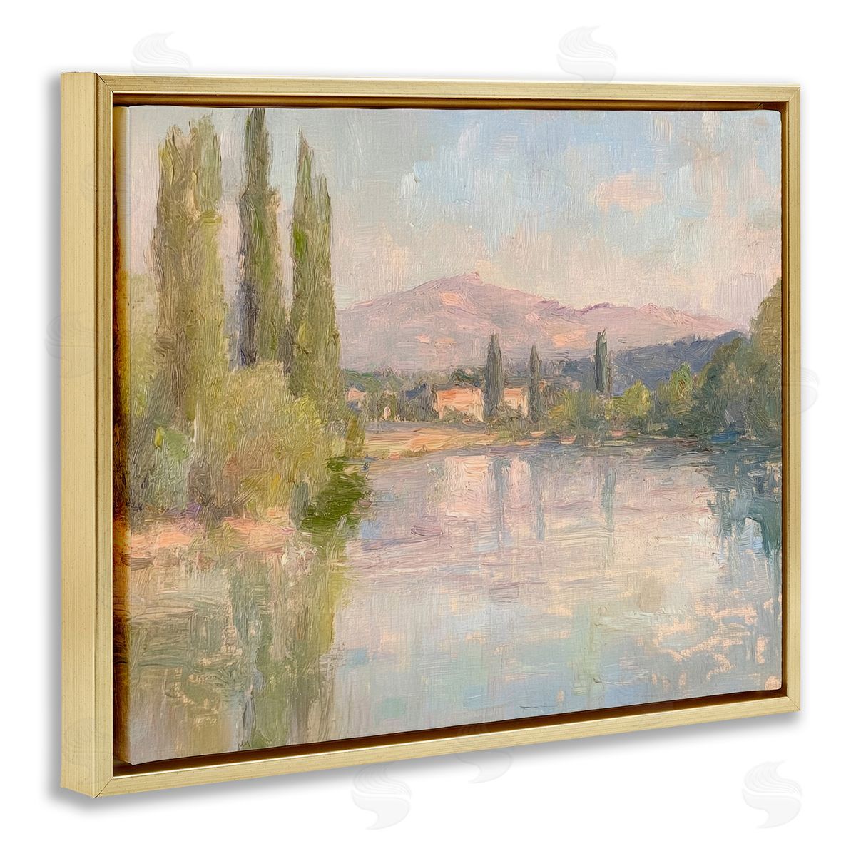 Place By The Lake Gold Floating Frame Canvas Wall Art, Home Decor by Petal Prints Design