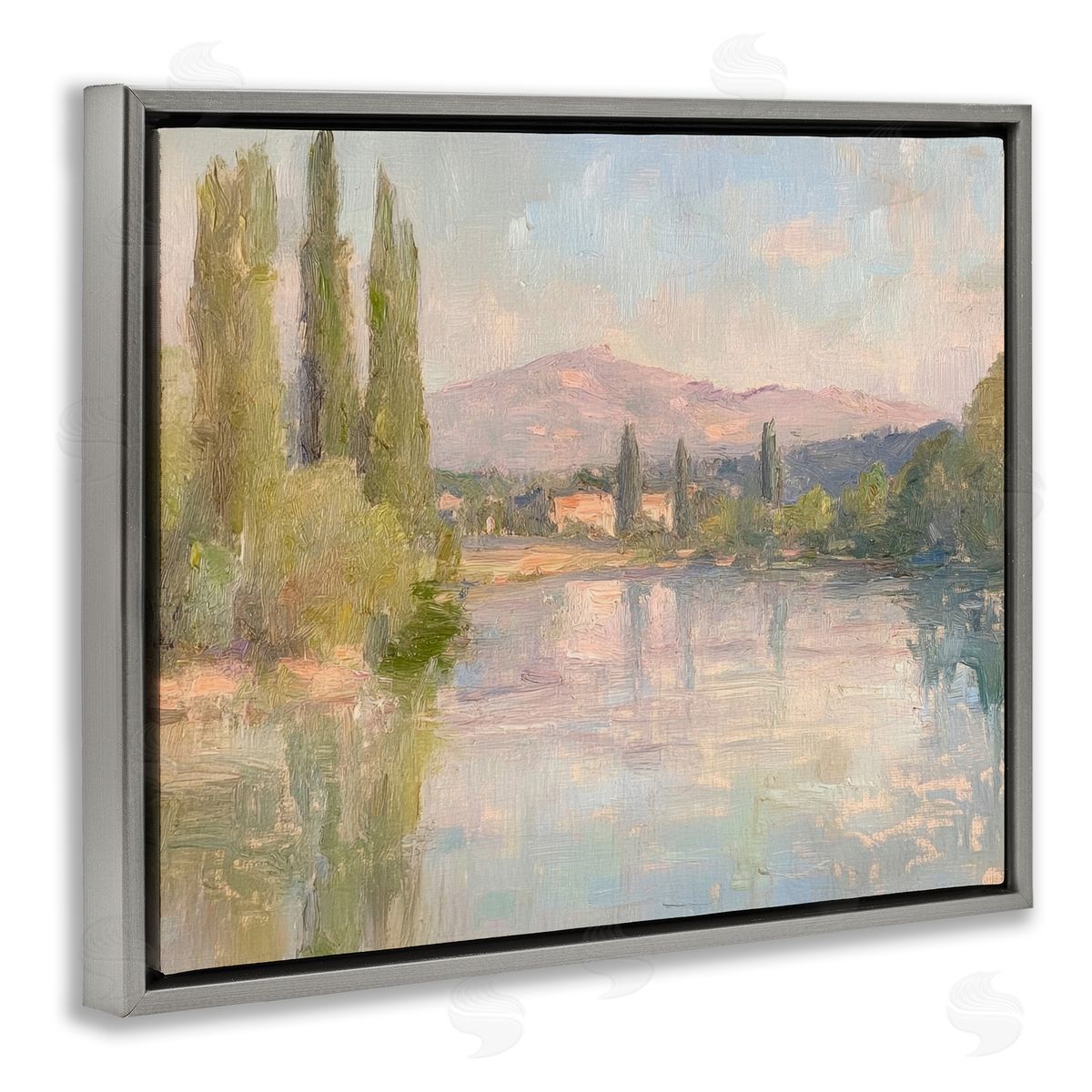 Place By The Lake Grey Floating Frame Canvas Wall Art, Home Decor by Petal Prints Design