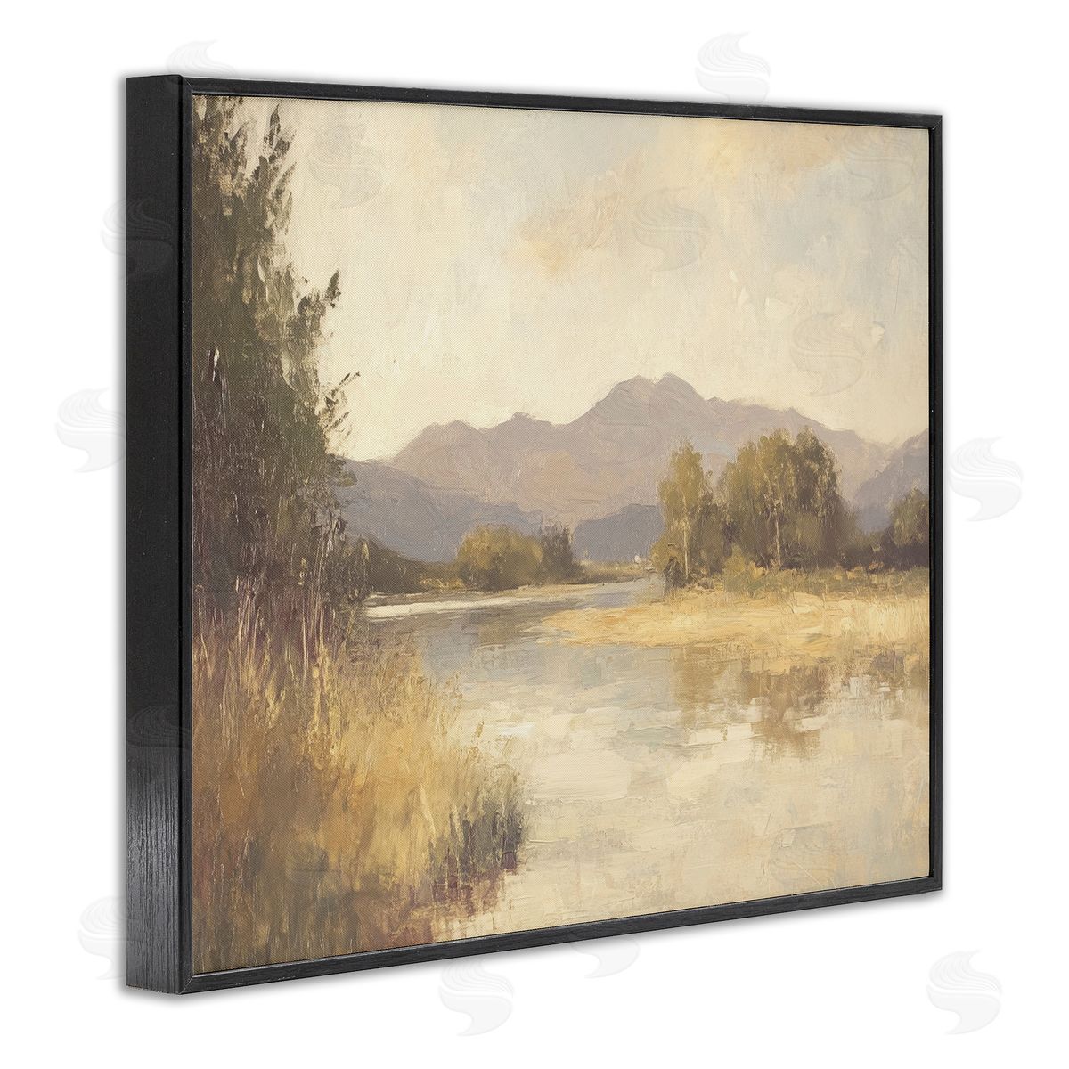 Wild River Mountain View Black Frame Print Wall Art, Home Decor by Petal Prints Design