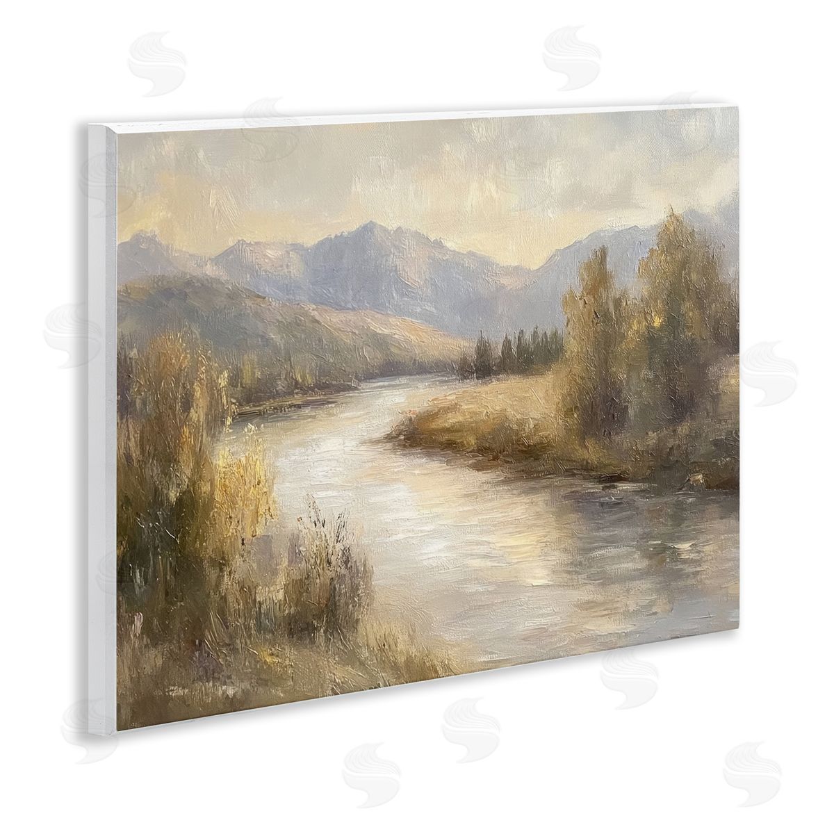 Flowing River & Distant Mountains Wood Plaque Wall Art, Home Decor by Petal Prints Design