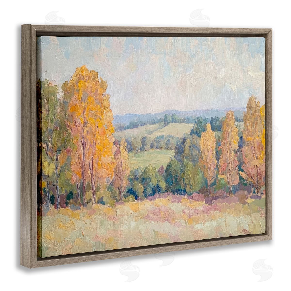 Countryside in Autumn Brown Floating Frame Canvas Wall Art, Home Decor by Petal Prints Design