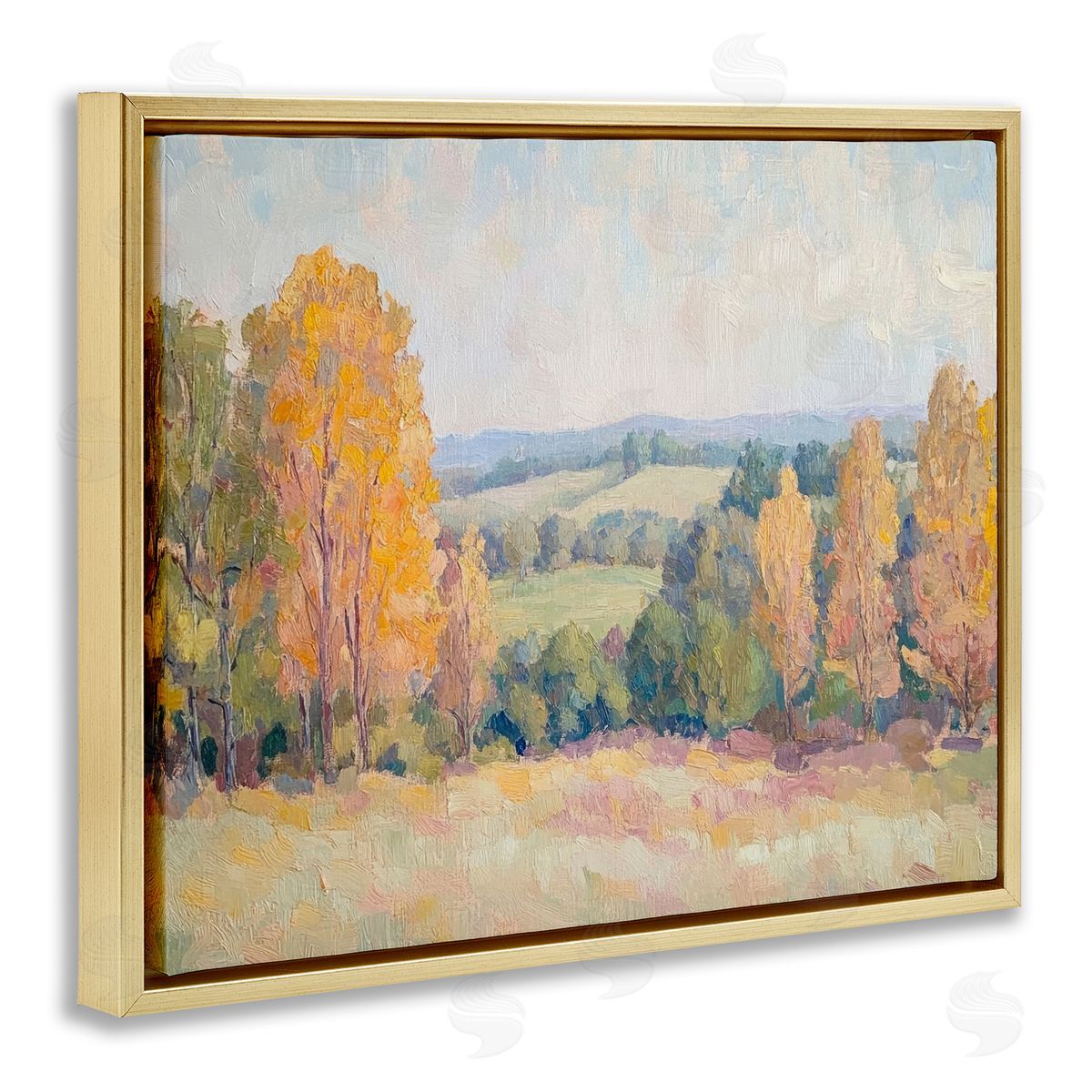Countryside in Autumn Gold Floating Frame Canvas Wall Art, Home Decor by Petal Prints Design