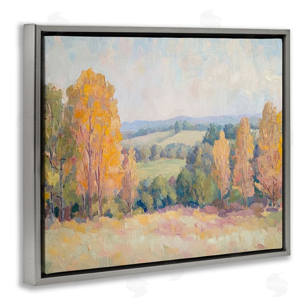 Countryside in Autumn Grey Floating Frame Canvas Wall Art, Home Decor by Petal Prints Design