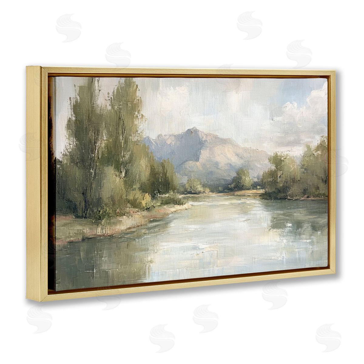Where The River Goes Gold Floating Frame Canvas Wall Art, Home Decor by Petal Prints Design