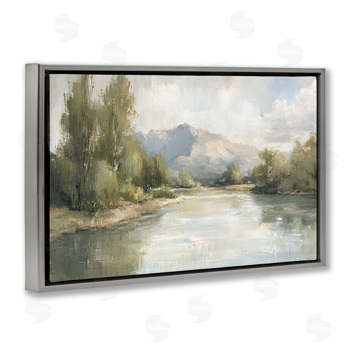 Where The River Goes Grey Floating Frame Canvas Wall Art, Home Decor by Petal Prints Design