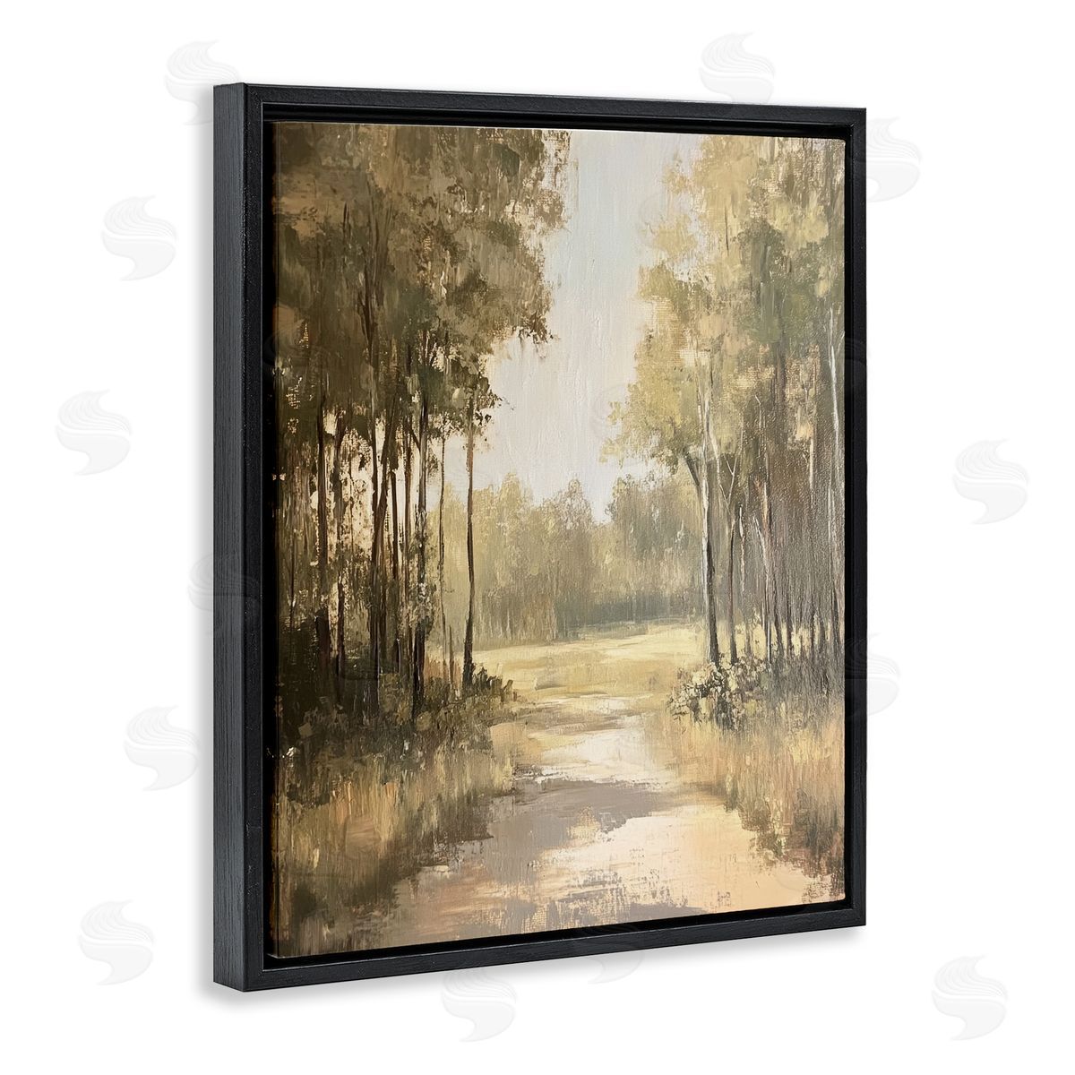 To The Woods Pathway Black Floating Frame Canvas Wall Art, Home Decor by Petal Prints Design