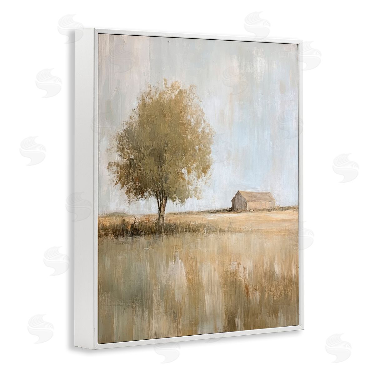 Distant Barn and Lone Tree White Frame Print Wall Art, Home Decor by Petal Prints Design