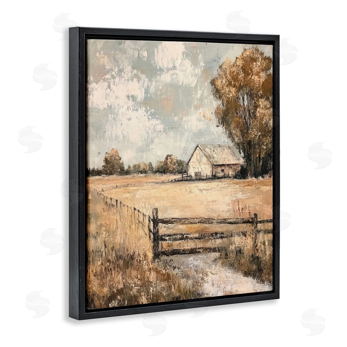 Fenced In Farm View Black Floating Frame Canvas Wall Art, Home Decor by Petal Prints Design