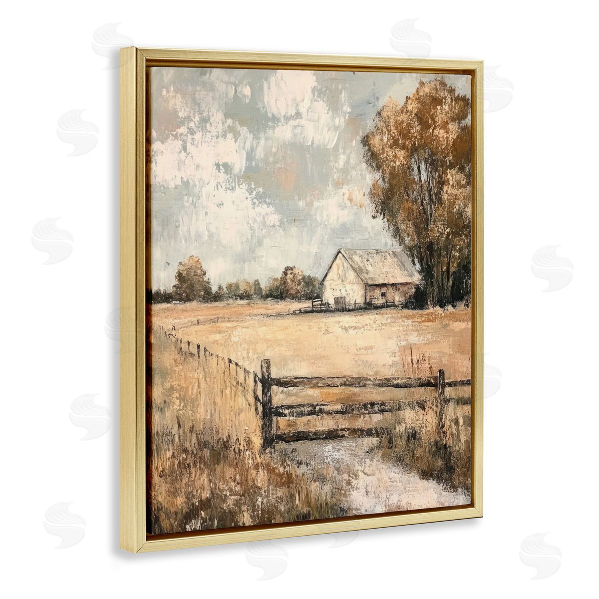 Fenced In Farm View Gold Floating Frame Canvas Wall Art, Home Decor by Petal Prints Design
