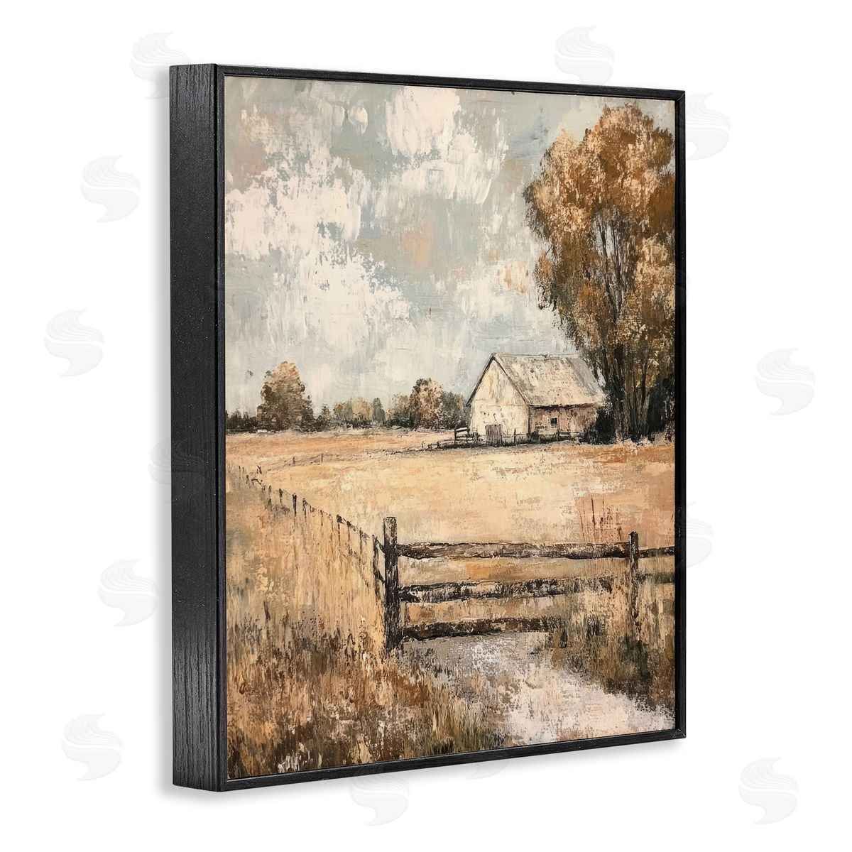 Fenced In Farm View Black Frame Print Wall Art, Home Decor by Petal Prints Design
