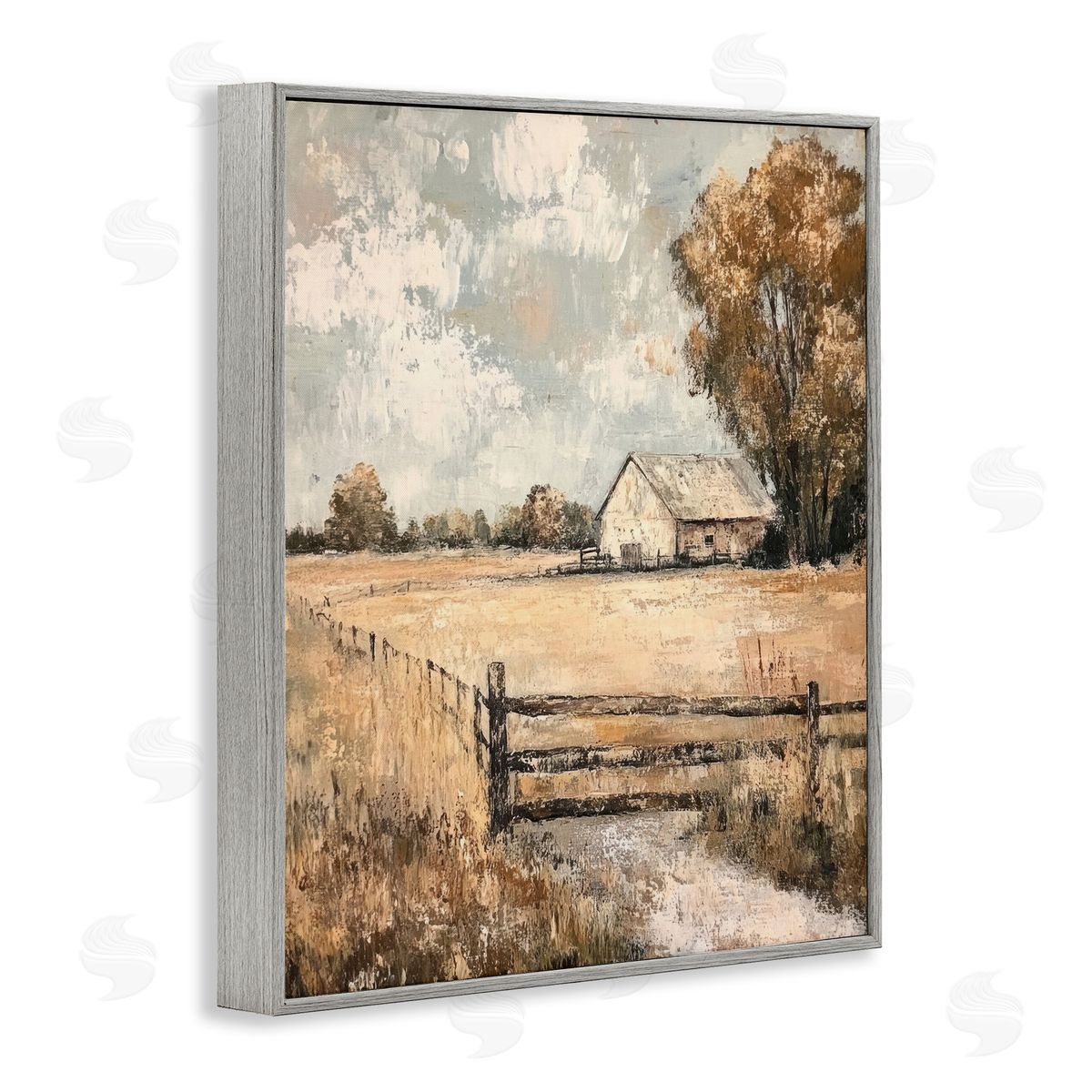 Fenced In Farm View Grey Frame Print Wall Art, Home Decor by Petal Prints Design