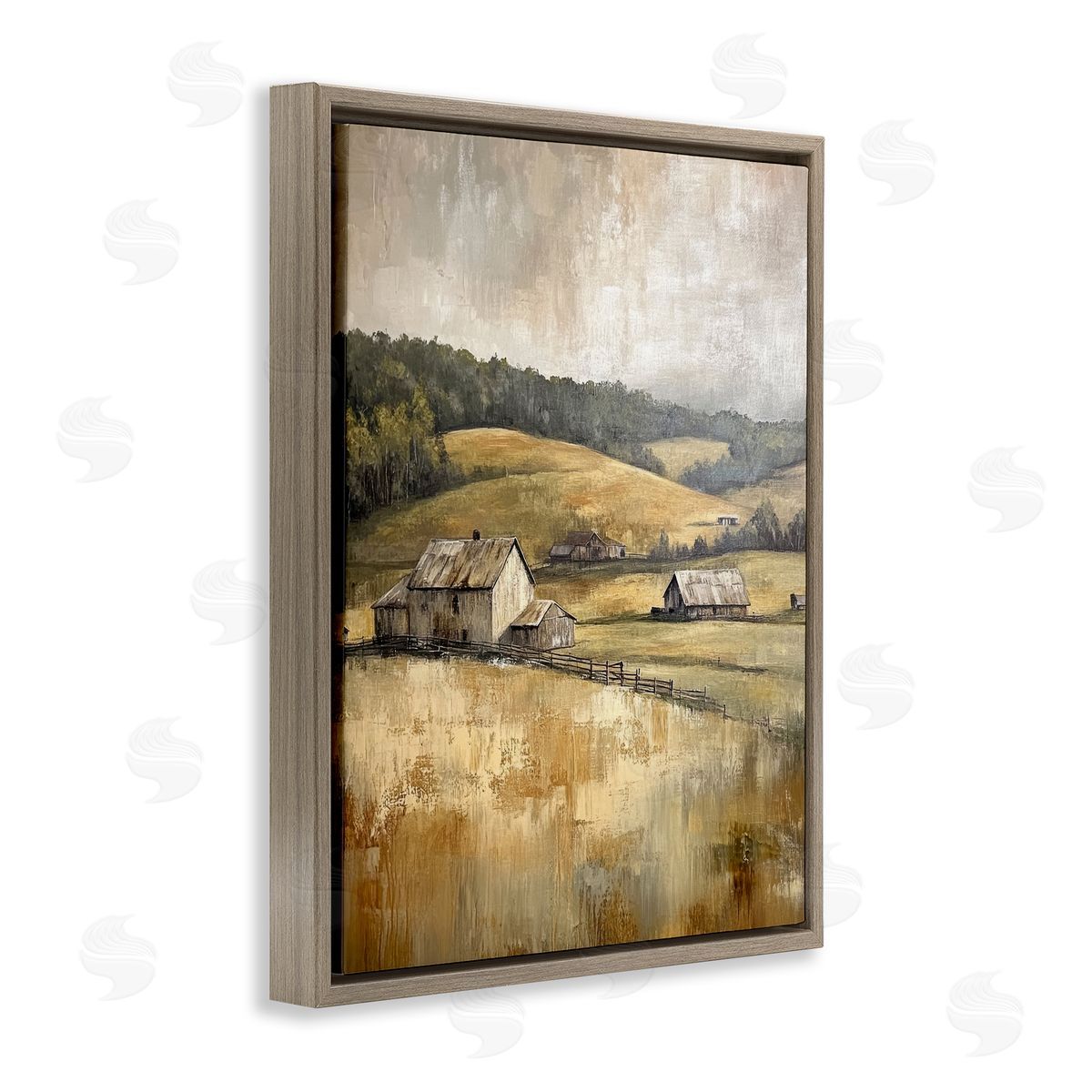 Rustic Farmland & Rolling Hills Brown Floating Frame Canvas Wall Art, Home Decor by Petal Prints Design