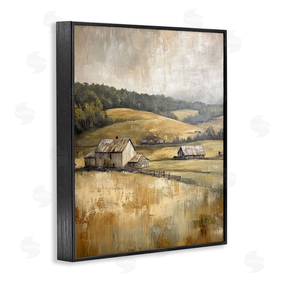 Rustic Farmland & Rolling Hills Black Frame Print Wall Art, Home Decor by Petal Prints Design