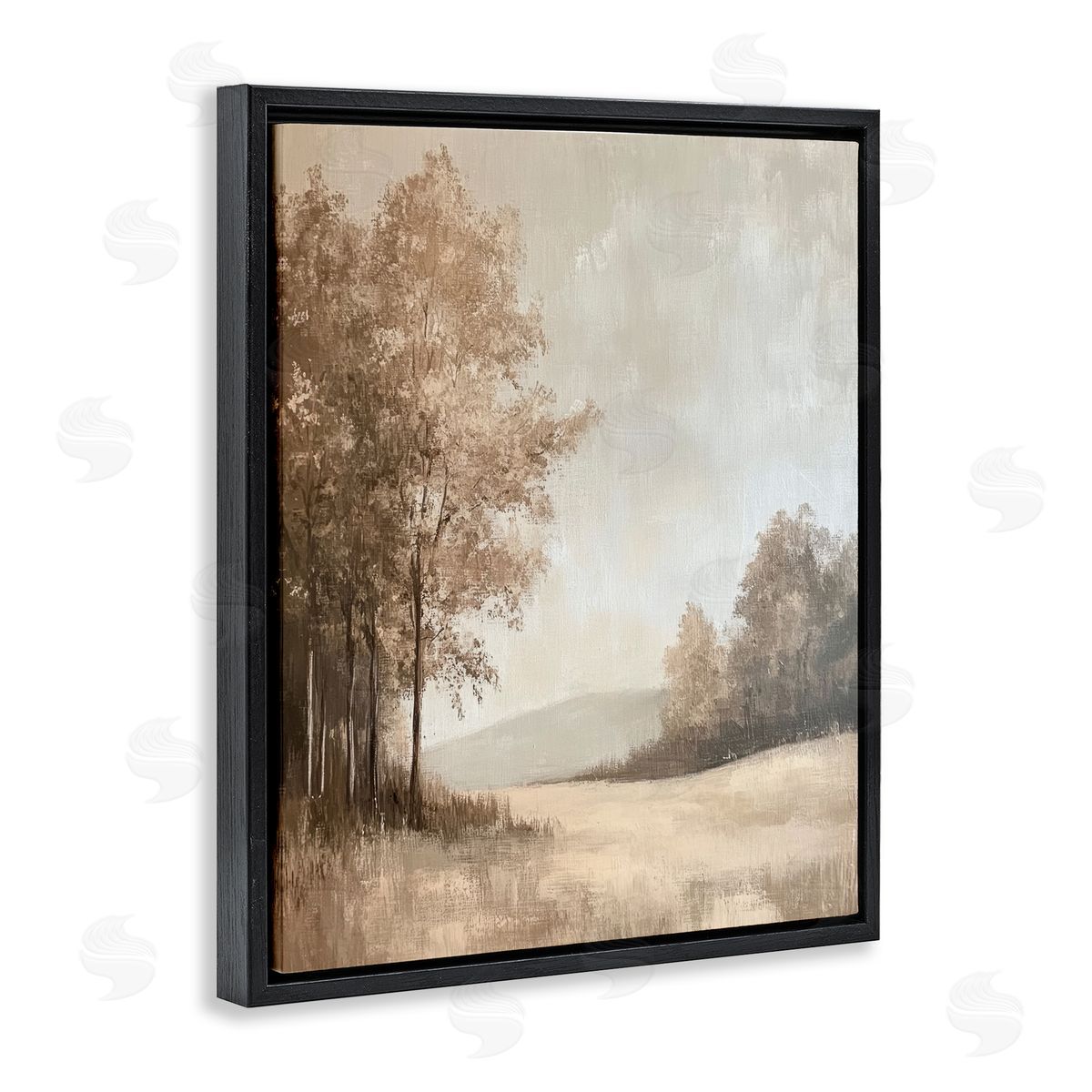 Country Nature in Winter Black Floating Frame Canvas Wall Art, Home Decor by Petal Prints Design
