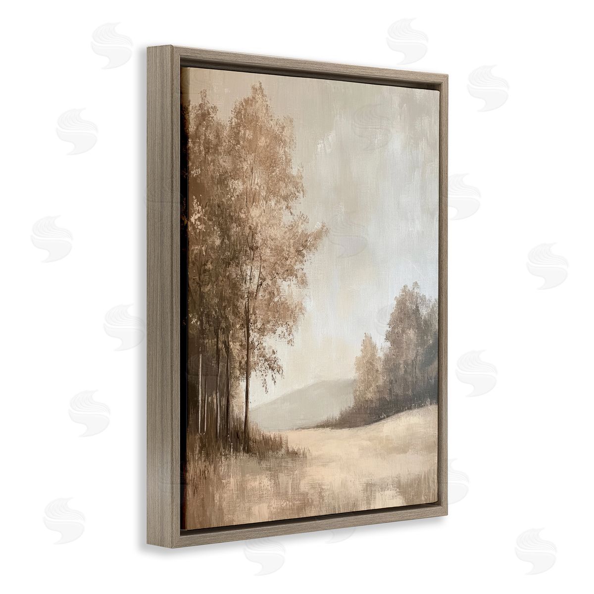 Country Nature in Winter Brown Floating Frame Canvas Wall Art, Home Decor by Petal Prints Design