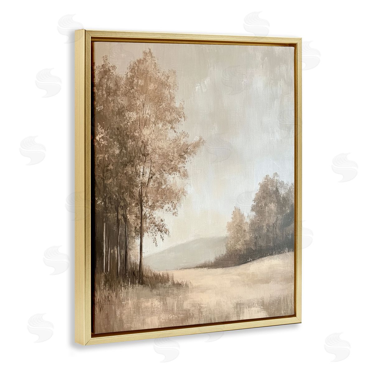 Country Nature in Winter Gold Floating Frame Canvas Wall Art, Home Decor by Petal Prints Design