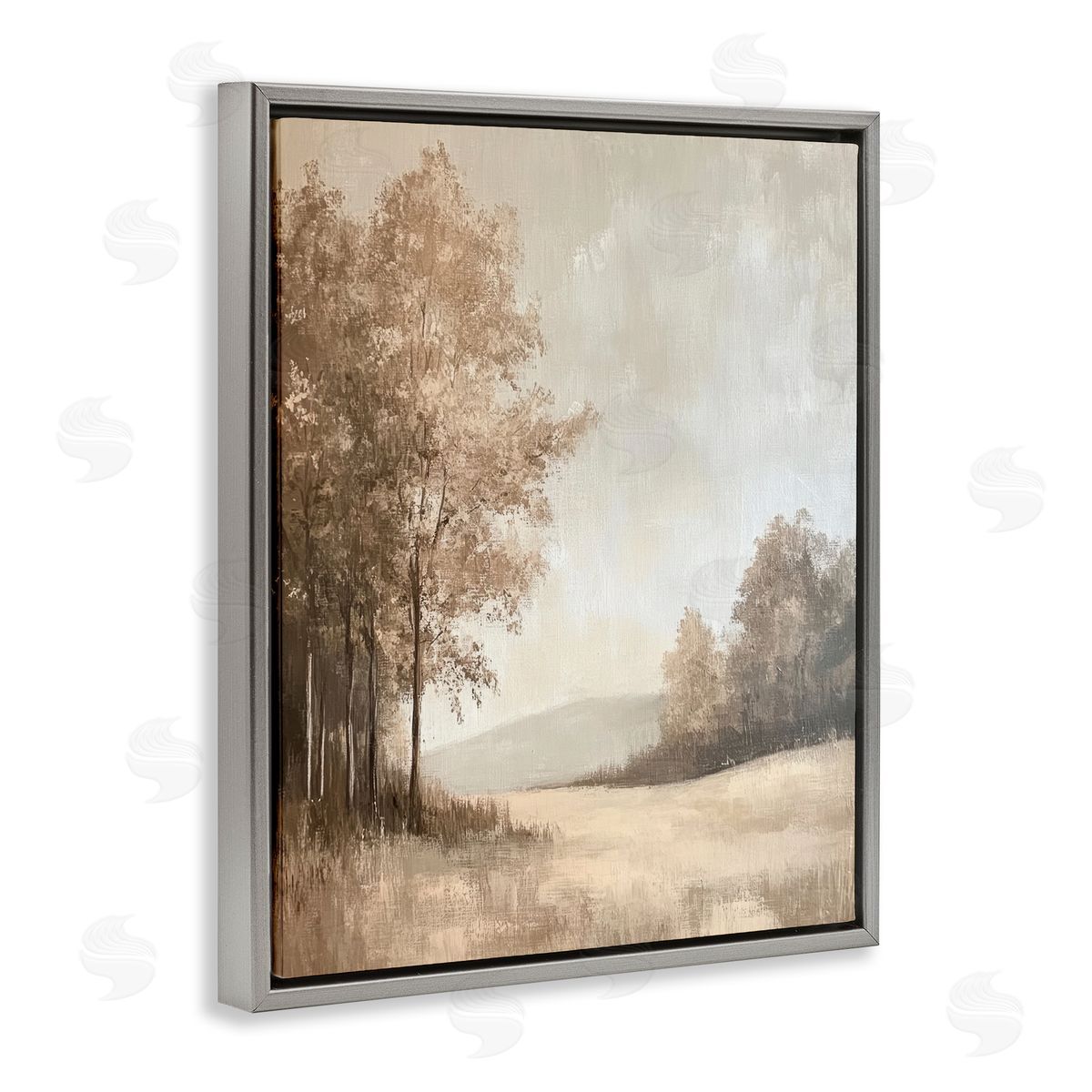 Country Nature in Winter Grey Floating Frame Canvas Wall Art, Home Decor by Petal Prints Design