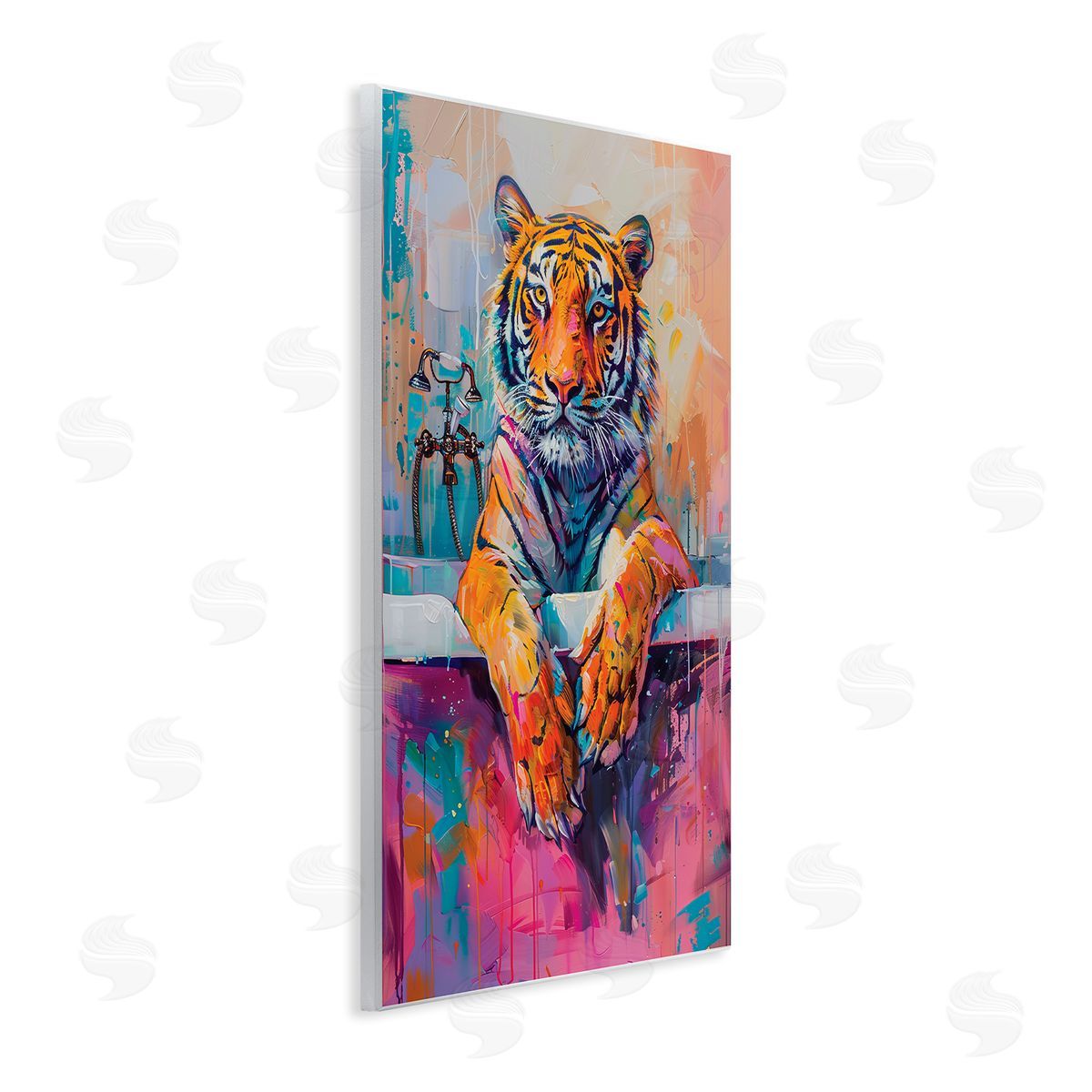 Bathing Tiger in Bright Tub Wood Plaque Wall Art, Home Decor by LSR Design Studio