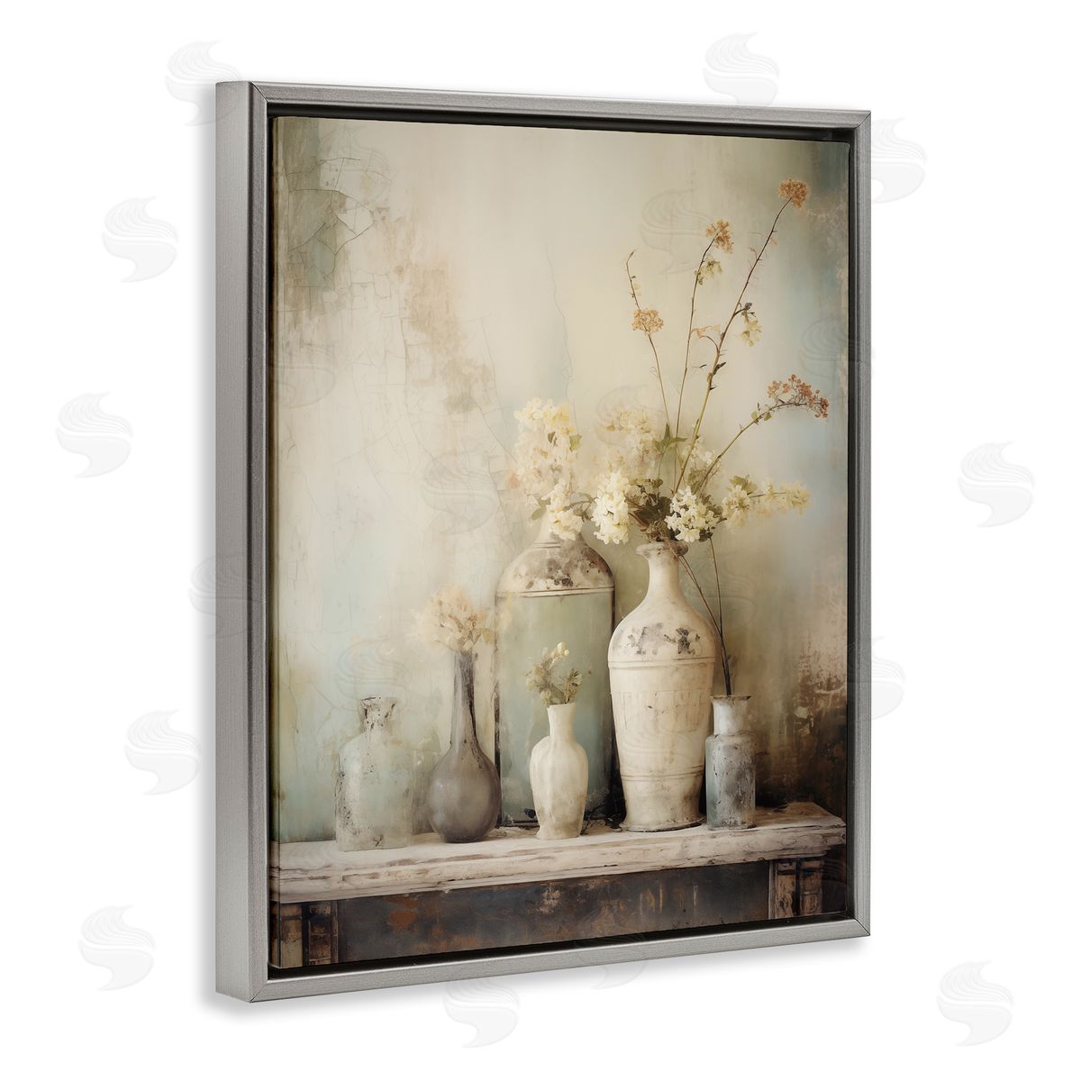 Faded Floral Beauty Still Life Grey Floating Frame Canvas Wall Art, Home Decor by Arlington Prints