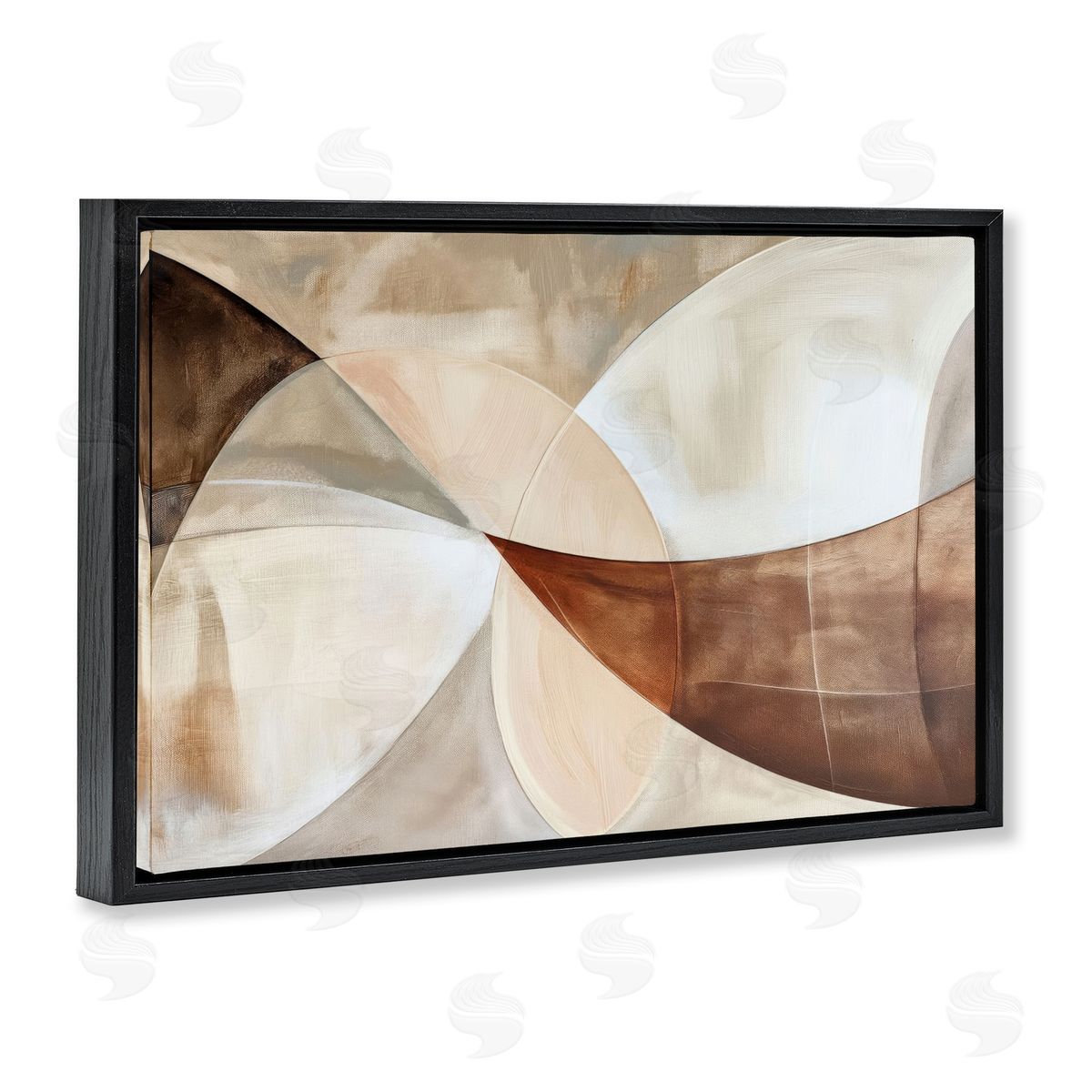 Curved Neutral Tones Abstraction Black Floating Frame Canvas Wall Art, Home Decor by LSR Creative Studio